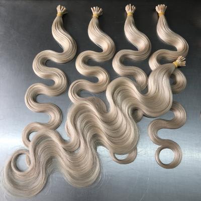 China Tip i wave hair stick wavy hair extension ash blonde curly hair extension italian remy russian silky straight mini keratin blonde hair extension for sale