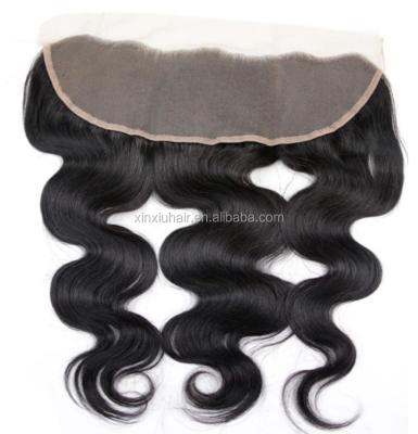 China Wholesale Natural Body Wave Brazilian Virgin Body Wave Human Hair Middle Ear Free Middle Plucked Ear Plucked 360 Lace Frontal Piece 13x4 for sale