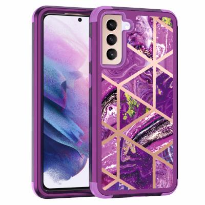 China Anti-fall Luxury Marble Three Layers Cover Device Phone Case For Samsung S21 Plus for sale