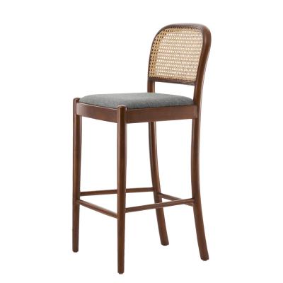 China Super Comfortable Solid Wood Heigh Chair With Rattan Back With Leather Seat Bar Stool For Living Room for sale