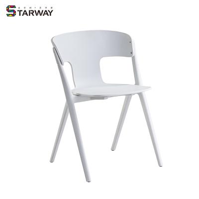 China Modern Wholesale Custom White Nordic Single Leg PP Cross Back Plastic Dining Chairs for sale