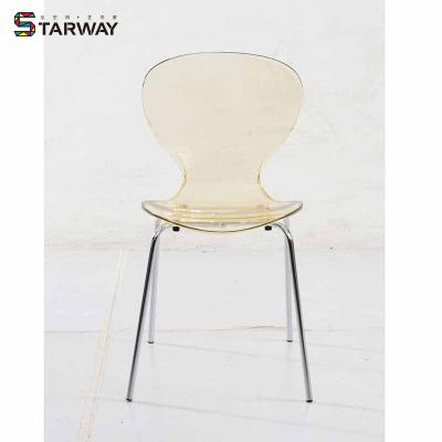 China Modern Wholesale Back Armless Plastic Chairs With Metal Legs For Cafe Restaurant Dining Outdoor Garden for sale