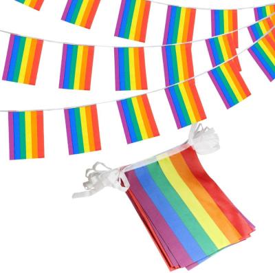 China Hot Sale High Quality Outdoor 100% Polyester String FLYING Flag Custom Design Flag Durable 14*20cm Rainbow LGBT Pride Bunting Material for sale