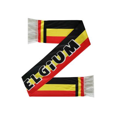 China Long 100% Polyester Knit Fans All Country Custom LOGO Jacquard Knitting Machine Belgium Football Scarf for sale