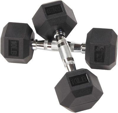 China Custom Rubber Covered Dumbbell Gym Fitness Equipment Weightlifting Dumbbell Set Black Rubber Hex Dumbbell Sets for sale