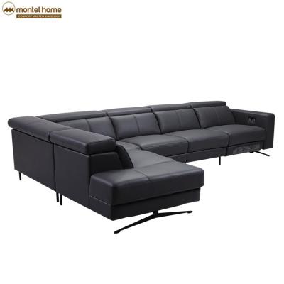 China Latest Extended Corner Sofa Design L Shape Black Leather Corner Sofa Bed Furniture Guangdong Recliner for sale