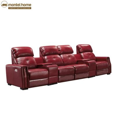 China Real Leather Recliner Red Electric Leather Sofa Chair Lounge Furniture Massage Sofa Set Functional Sofa Set for sale