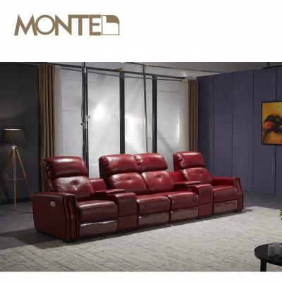 China Massage Sofa Functional Luxury Sofa Furniture Red Leather Lounge Recliner for sale