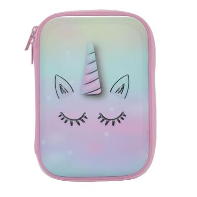 China Fasion Customizable kawaii anime 3D EVA unicorn pencil case girls school supplies double layer waterproof pencil case for sale