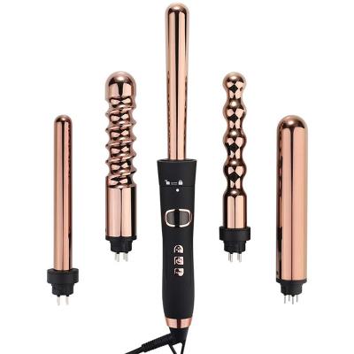 China Wave Hair Curling Magic Wand 5P Curling Hair Curler New Rose Gold Hair Set 5 in 1 Professional Interchangeable Hair Curler for sale