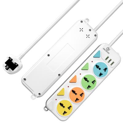 China 2021new residential/general purpose different color power strip 4 way universal extension cord with 3 usb port extension socket for sale