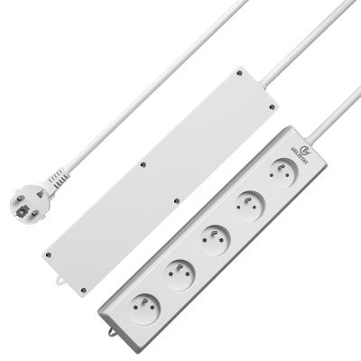 China Residential / Multi-Purpose 5 Outlet White French Standard Childproof Extension Cord Socket Household Backup Power Resistant Electrical Multi Strip for sale