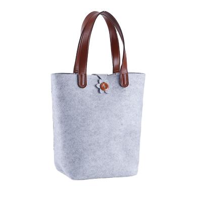 China Fashion Best Quality Ladies Tote Bags Felt Bag Wool Felt Handbag Women Shopping Bag With PU Leather Handles for sale