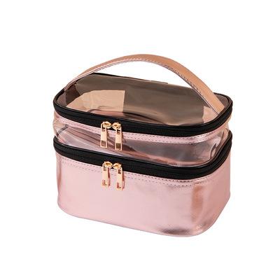 China Fashion mountain land metal double layer makeup bag wash multifunctional portable bag storage waterproof bag for sale