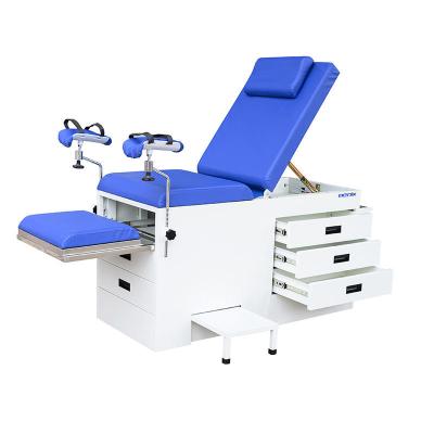 China Manual Medical Gynecology Table Exam Table With Storage Drawers And Stirrups for sale