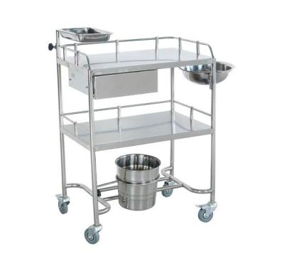 China Manual Mobile Surgical Cure Trolley With One Bowl And One Bucket for sale