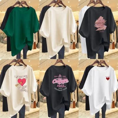 China Anti-wrinkle Wholesale plus size women's ordinary T-shirt round neck black and white custom cotton T-shirt blank for sale