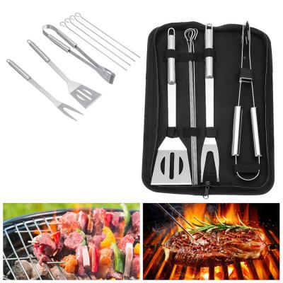 China Non-Stick Stainless Steel BBQ Tool Kit Spatula Fork Tongs Knife Brush Skewers Grilling Grilling Utensil Camping Outdoor Cooking Tool Kit for sale