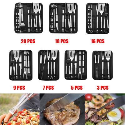 China 3-20PCS/Set Non-Stick Stainless Steel Barbecue Grilling Tool Kit BBQ Utensil Accessories Outdoor Camping Cooking Tools Kit With Carry Bag for sale