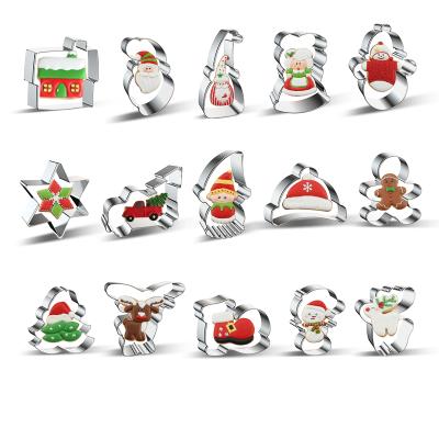 China Wholesale Viable Christmas Stainless Steel Cookie Cutter Cube Christmas Cookie Stamp Cake Tool Kit for sale