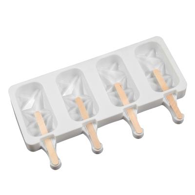 China Viable Silicone Ice Cream Molds 4 Cell Ice Cube Tray Food Safe Homemade Ice Lolly Mold DIY Popsicle Maker for sale