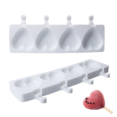 China Viable Silicone Ice Cream Molds 4 Cell Heart Shaped Homemade Ice Lolly Mold Home Kitchen Freezer Tray Food Safe Popsicle Maker DIY Cell for sale