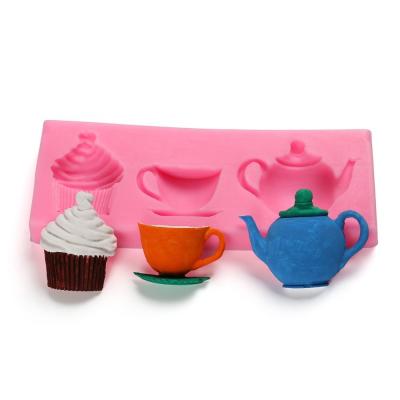 China Decor Stocked Sugar Craft Mold Baking Tools 3D Teapot Cupcake Silicone Fondant Mold Cake Pastry Decor for sale