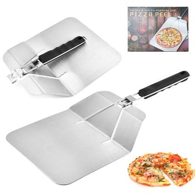 China Amazon Sustainable Stainless Steel Pizza Shovel Cake Transfer Spatula Square Folding Pizza Tools for sale