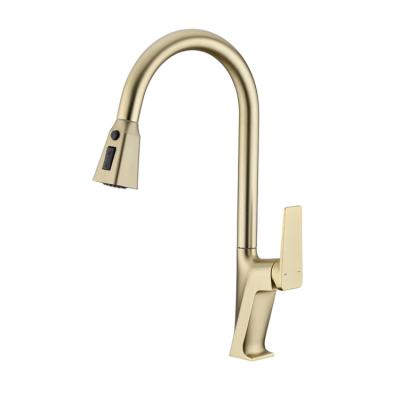 China Sense Faucets Factory Wholesale Price High Quality Spring Kitchen Sink Gold Brass Faucet With Pull Down Hot Cold Sprayer Mixer Tap for sale