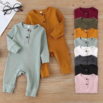 China Newborn Infant Baby Boy Spandex/Cotton Unisex Girl Button Long Sleeve Solid One Piece Jumpsuit for sale