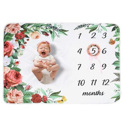 China Anti-Pull Baby Milestone Blanket Monthly Super Soft Newborn Blanket Boy And Girl Month For Baby Milestone Perfect Personalized Images for sale