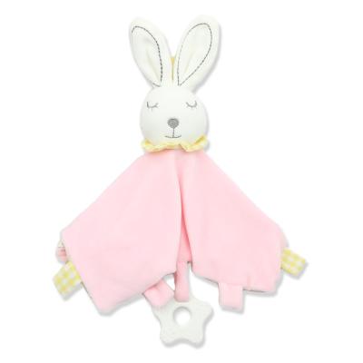 China Security Blanket Loveys For Babies Bunny Security Blanket Girl Newborn Soft Pink Lovie Gift For Infant And Toddler With Baby Teether Silicone for sale