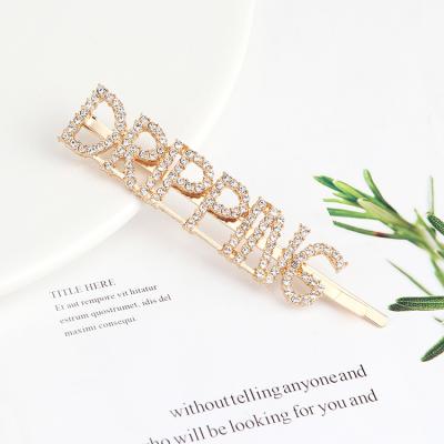 China Fashion Personalized Blingbling Diamond Letter Name Hair Clips The Letter Word Hairpins Metal Rhinestone Hair Clip Women for sale