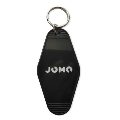 China ABS White Black Hotel Key Chain Custom Design Logo Print Key Indicator Personalized ABS Motel Hotel Key Fob for sale