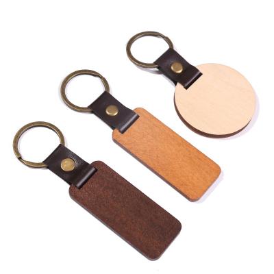 China Popular Promotional Blank Wooden Rectangle Key Chain High Quality Wooden Key Tag Custom Letter Logo Leather Keychains Wooden for sale