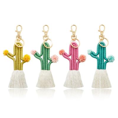 China 2021 Metal Hand - Bohemian High Quality Cotton Cactus Rainbow Woven Key Chain Tassel Pendant Keychain for sale