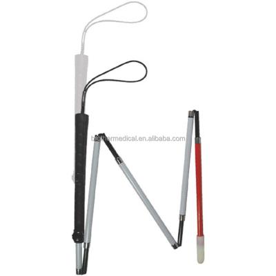 China Non-slip and durable rubber tip light weight anodized folding 4 sections aluminum white cane blind cane for blind people for sale for sale