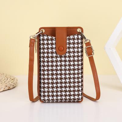 China 2022 New Fashion Small Cell Phone Bags Ladies Houndstooth Shoulder Mini Messenger Multi-Card Purse Women for sale