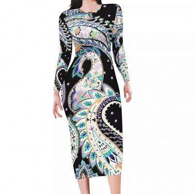 China Anti-Static High Quality Ladies Dress Indian Paisley Vortex Pattern Design Dresses Sexy Elegant Women Cheap Price Bodycon Dresses for sale