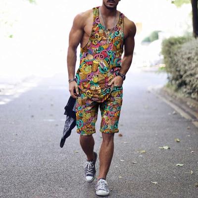 China Wholesale High Quality Breathable Sleeveless Mens Muscle Tank Tops Printed Fitness Singlet Shorts 2 Piece Set For Male for sale