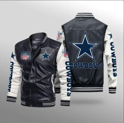 China 2022 Sustainable Sports Fashion Cool Zipper Leather Bomber Jacket High Quality NFL Football Teams Winter Coat Tops for sale