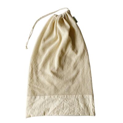 China Recyclable Custom Design Organic Cotton Mesh Toy Organizer Pouches 11x17 Inch Drawstring Bags for sale