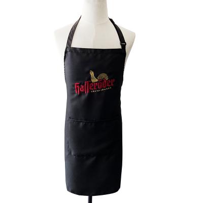 China Polyester or Customized Embroidery Black Polyester Logo BBQ Apron Large Size Funny Aprons For Grilling for sale