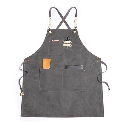 China Customized Design Oil Proof Canvas Cotton Canvas Female Cleaning Apron For Cafe for sale