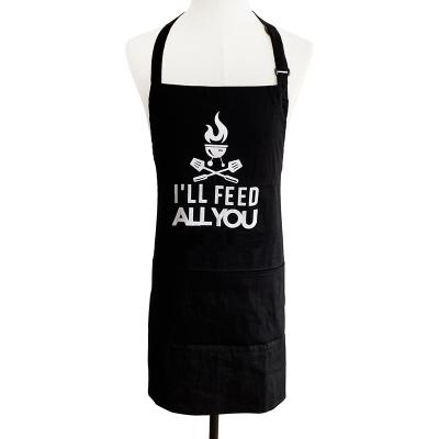 China Cotton Customized Logo Adjustable Neck Black Cotton Kitchen Restaurant Baking Apron For Women Men for sale