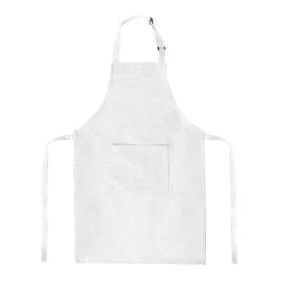 China Unisex White Polyester Cotton Bib Bib Apron For Crafting Machine Washable Apron Volume With Pockets For Kitchen for sale