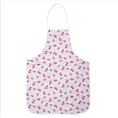 China Full Satin Cherry Printing White Satin Women Kitchen Apron For Baking for sale