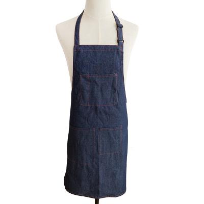 China Adjustable Denim Neck Strap Denim Workwear For Adult With Pockets And Kitchen Apron For Chefs for sale