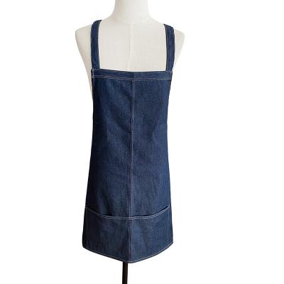 China Luxury Denim Cross Design S M L Sizes Women Kitchen Bib Denim Apron For Restaurant for sale