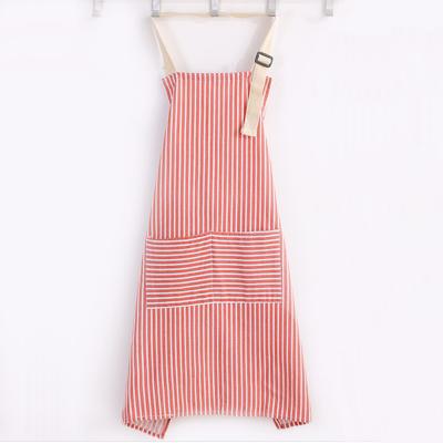 China Cotton Canvas Fashion Design Cotton Stripe Canvas Apron With Pocket Adjustable Kitchen Apron For Women for sale